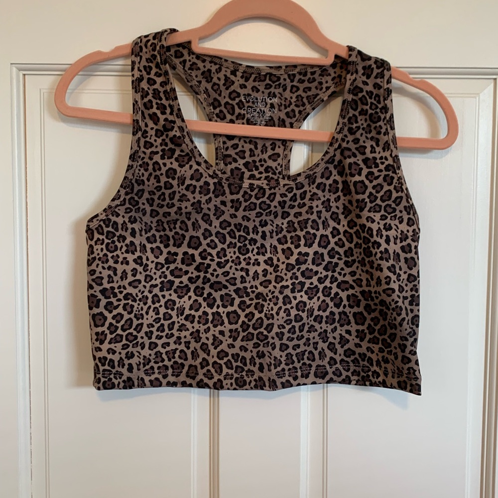 NWT Evolution and Creation Women’s Leopard Print Compression Crop Top Size L